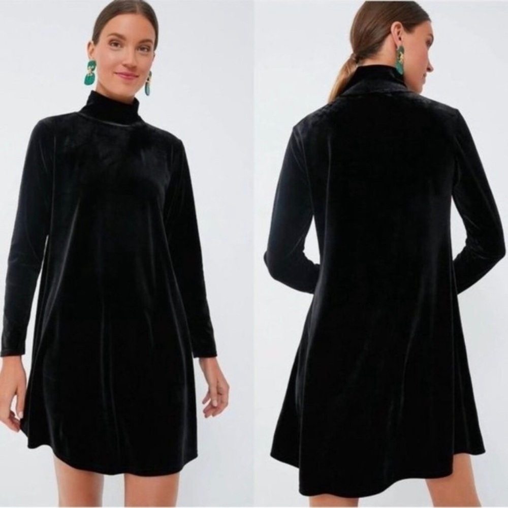 Pomander Place Tuckernuck Black Velvet Mottershead Dress Mock Neck size S